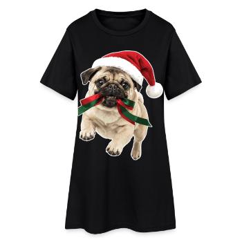 Verspielter Weihnachts Mops - Frauen T-Shirt-Kleid - Schwarz - Vorne
