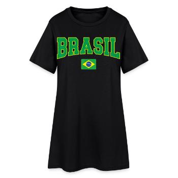 Brasil Block Letters with Flag - Women’s T-Shirt Dress - black - Front