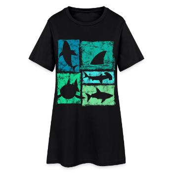 Graphisme de silhouettes rétro de requins - Robe T-shirt Femme - noir - Devant