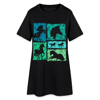 Unicorn in Perspectives – Retro Style with Stars - Women’s T-Shirt Dress - black - Front