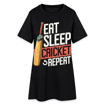 Eat Sleep Cricket Wiederholspieler Kinder Cricket - Frauen T-Shirt-Kleid - Schwarz - Vorne