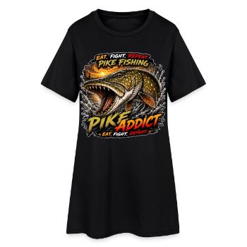 Pike Fishing Addict T-Shirt - Frauen T-Shirt-Kleid - Schwarz - Vorne