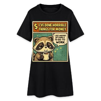 Humour Travail Raton Laveur | Cadeau Drôle Café - Robe T-shirt Femme - noir - Devant