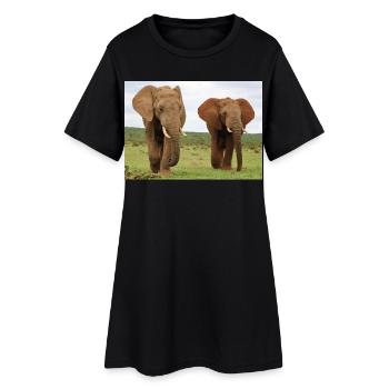 Zwei Elefanten auf Savanne - Frauen T-Shirt-Kleid - Schwarz - Vorne