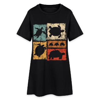Tortues en perspective Imprimé vintage - Robe T-shirt Femme - noir - Devant