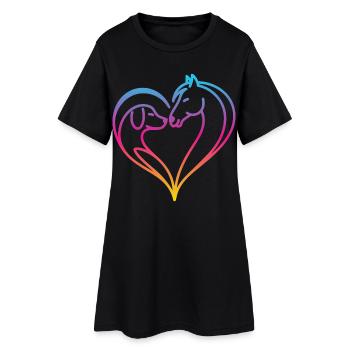 Pferd Hund Herz - Frauen T-Shirt-Kleid - Schwarz - Vorne