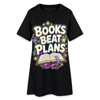 BOOKS BEAT PLANS Nickerchen - Frauen T-Shirt-Kleid - Schwarz - Vorne