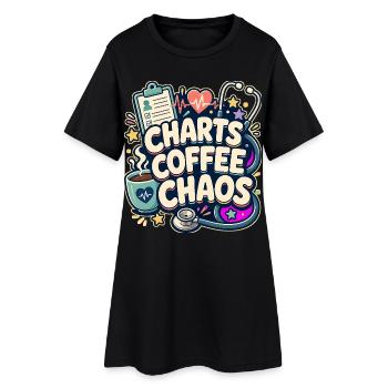 CHARTS COFFEE CHAOS Nickerchen - Frauen T-Shirt-Kleid - Schwarz - Vorne