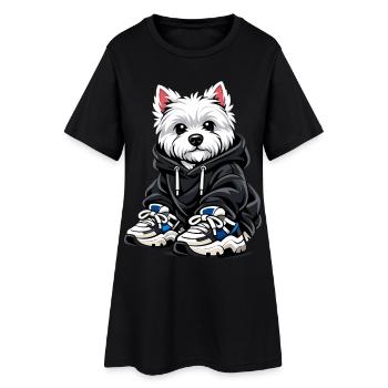 Cooler Westie im Oversized Hoodie & Sneaker Design - Frauen T-Shirt-Kleid - Schwarz - Vorne