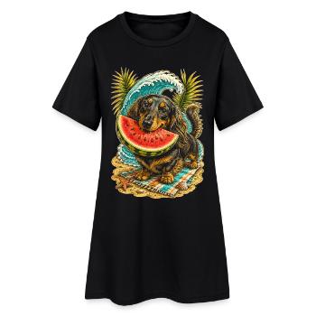Teckel, teckel à poils durs, teckel à poil long, pastèque - Robe T-shirt Femme - noir - Devant
