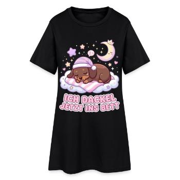 Offizielles Schlafshirt Schlafanzug Dackel Hund - Frauen T-Shirt-Kleid - Schwarz - Vorne