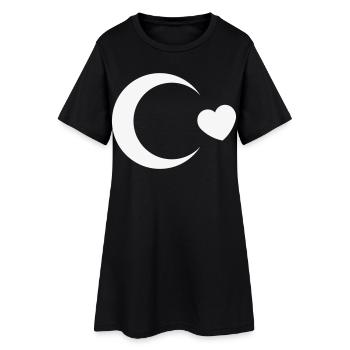 Türkei Flagge Halbmond Herz (I Love Turkey, White) - Frauen T-Shirt-Kleid - Schwarz - Vorne