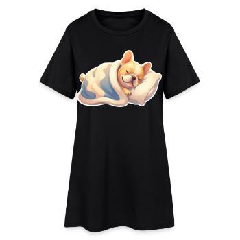 Französische Bulldogge Schlafen - Frauen T-Shirt-Kleid - Schwarz - Vorne