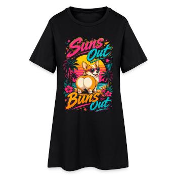 Corgi Plage Suns Out Buns Out | Humour Été Rétro - Robe T-shirt Femme - noir - Devant