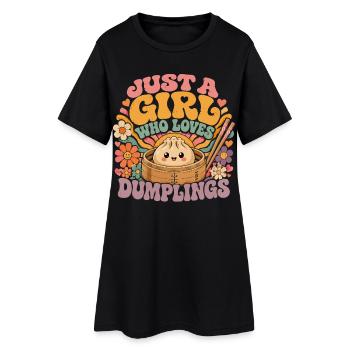 Nur ein Mädchen, das Dumplings liebt | Vintage Kawaii - Frauen T-Shirt-Kleid - Schwarz - Vorne