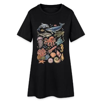 Animaux marins Baleine Dauphin, Pieuvre, Conception océanique - Robe T-shirt Femme - noir - Devant