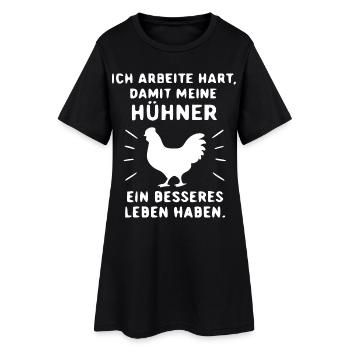 Hühnerwohl Shirt Harte Arbeit - Frauen T-Shirt-Kleid - Schwarz - Vorne