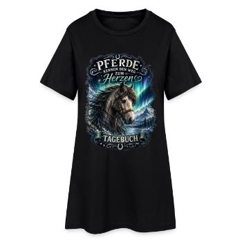 Pferde kennen den Weg zum Herzen – Nordlicht - Frauen T-Shirt-Kleid - Schwarz - Vorne