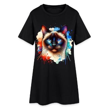 Siamese Cat Motif - Women’s T-Shirt Dress - black - Front