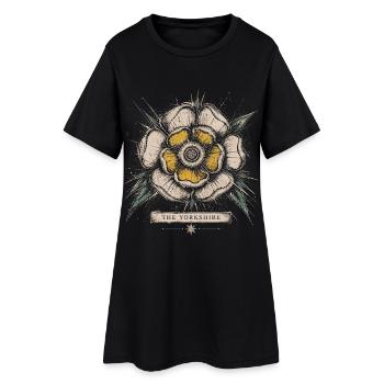 Das Yorkshire White Rose Vintage-Emblem-Design - Frauen T-Shirt-Kleid - Schwarz - Vorne