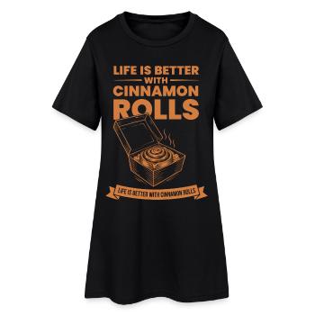 Das Frühstücksleben ist mit Zimtschnecken besser - Frauen T-Shirt-Kleid - Schwarz - Vorne
