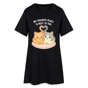 Cœur de couple de chats : mon endroit préféré - Robe T-shirt Femme - noir - Devant