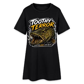 Hechtfischen Zahn-Terror - Frauen T-Shirt-Kleid - Schwarz - Vorne