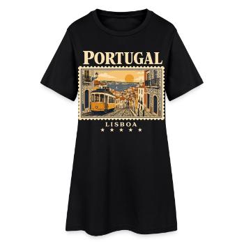 Lissabon Sonne und Gassenzauber - Frauen T-Shirt-Kleid - Schwarz - Vorne