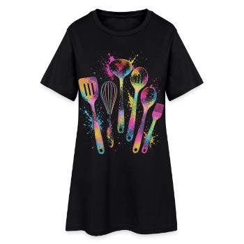 Ustensiles Cuisine Multicolores Splash Art - Robe T-shirt Femme - noir - Devant