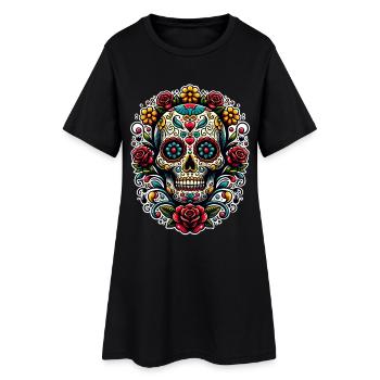 Sugar Skull - Frauen T-Shirt-Kleid - Schwarz - Vorne