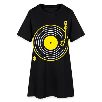 Retro-Plattenspieler-Linienkunst - Frauen T-Shirt-Kleid - Schwarz - Vorne