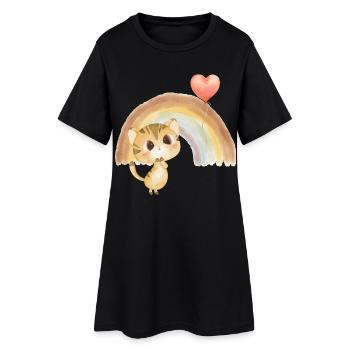 Aquarell-Kätzchen unterm Regenbogen - Frauen T-Shirt-Kleid - Schwarz - Vorne