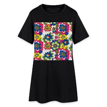 60s-bold-large-floral-pattern - Women’s T-Shirt Dress - black - Front