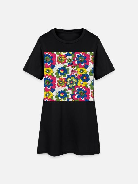 60s-bold-large-floral-pattern - Women’s T-Shirt Dress - black