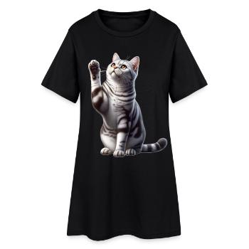 Amerikanische Kurzhaarkatze American Shorthair - Frauen T-Shirt-Kleid - Schwarz - Vorne