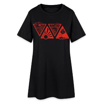 Rote, dreieckige Natur - Frauen T-Shirt-Kleid - Schwarz - Vorne