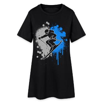 Skifahren Skifahrer Farbklecks Kinder Jungen Ski - Frauen T-Shirt-Kleid - Schwarz - Vorne