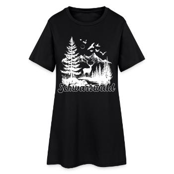 Schwarzwald Fluss Hirsch Natur Motiv - Frauen T-Shirt-Kleid - Schwarz - Vorne