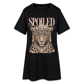 Léopard Gâté Couronne Diamants | Design Reine - Robe T-shirt Femme - noir - Devant