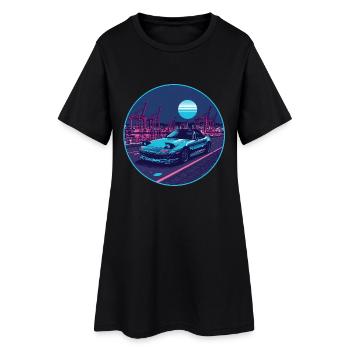 Harbor Run — Teal Roadster at the Neon Port - Women’s T-Shirt Dress - black - Front
