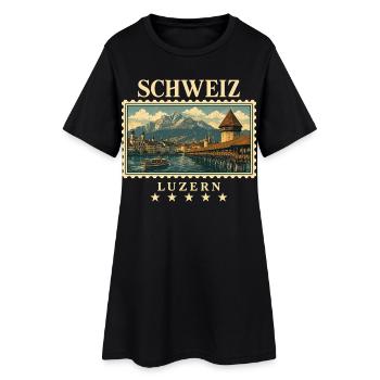 Schweiz Luzern Vintage Reisemarke - Frauen T-Shirt-Kleid - Schwarz - Vorne