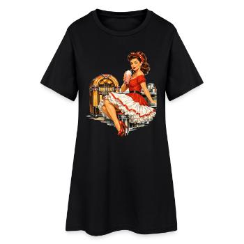 Pin-up Rockabilly dans le diner rétro des années 50 - Robe T-shirt Femme - noir - Devant