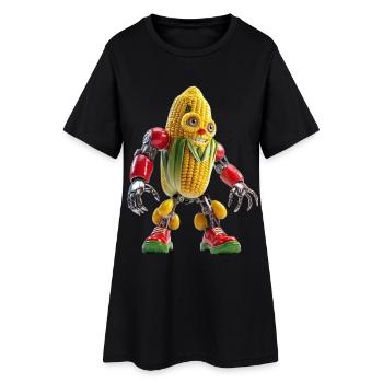 CORN BOT - The Cute Bio-Organic Robot - Women’s T-Shirt Dress - black - Front