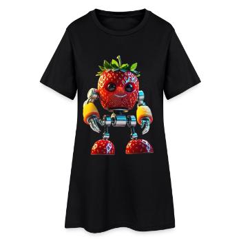 Design ludique de robot fraise - Robe T-shirt Femme - noir - Devant