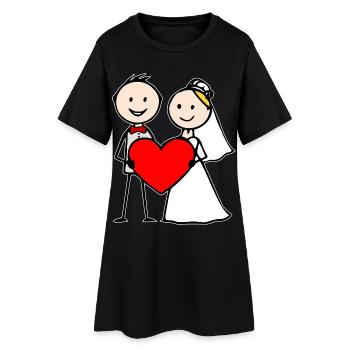 Cœur de dessin animé de couple marié - Robe T-shirt Femme - noir - Devant