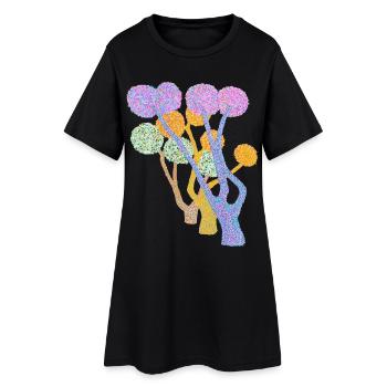 Forêt de pompons à arbres colorés pointillés - Robe T-shirt Femme - noir - Devant