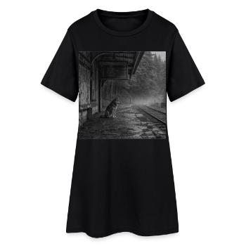 Loup Lieu Perdu Mystère Crime Animal Forêt Sombre - Robe T-shirt Femme - noir - Devant