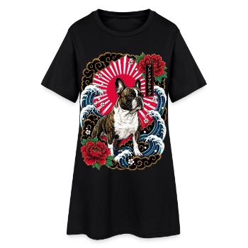 Französische Bulldogge im Japanischen Tattoo Stil - Frauen T-Shirt-Kleid - Schwarz - Vorne
