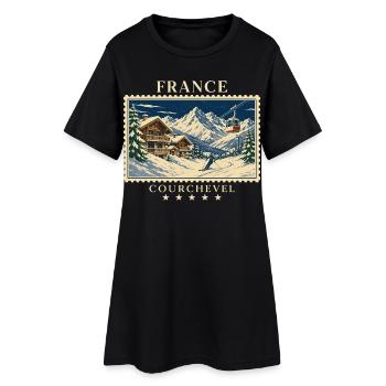Frankreich Courchevel Vintage Reisemarke - Frauen T-Shirt-Kleid - Schwarz - Vorne