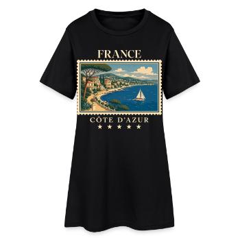 Frankreich Côte d’Azur Vintage Reisemarke - Frauen T-Shirt-Kleid - Schwarz - Vorne